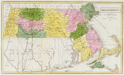 خريطة ماساتشوستس ، من "المجموعات التاريخية لماساتشوستس" ، بقلم جون وارن باربر ، 1839 بواسطة American School