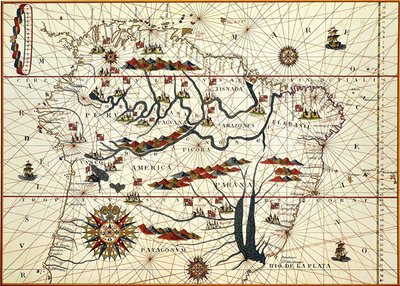 خريطة أمريكا الجنوبية في عام 1582 بواسطة المدرسة الأمريكية