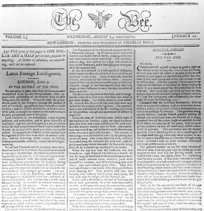 إعلان تسمية النحلة ، طبع في 23 أغسطس 1797 (طباعة) بواسطة المدرسة الأمريكية