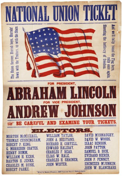 تذكرة الاتحاد الوطني. لينكولن وجونسون ، الاتحاد إلى الأبد ، 1864 بواسطة American School