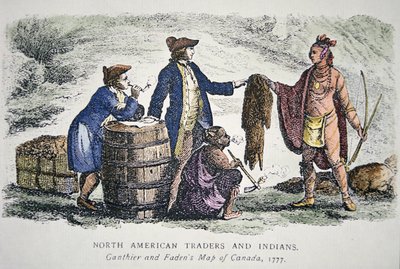 Native American trading furs بواسطة المدرسة الأمريكية