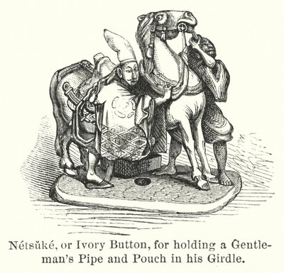 Netsuke ، أو Ivory Button ، لحمله أنبوب وحقيبة Gentleman في حزامه (نقش) بواسطة المدرسة الأمريكية