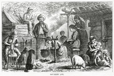 الحياة خارج المنزل ، رسم توضيحي لقصة مميزة ، مجتمع المنبوذين ، من Appletons Journal ، 23 مارس 1872 بواسطة المدرسة الأمريكية
