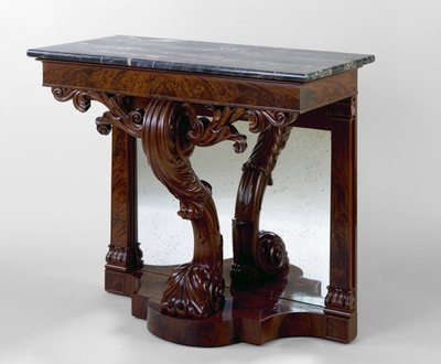 بيير الجدول ، ج. 1825-1830 (الماهوجني ، الكرز ، وحور الزنبق ، والرخام ، والزجاج المرآة) بواسطة المدرسة الأمريكية