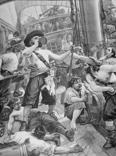Pirates capturing a ship (engraving) بواسطة المدرسة الأمريكية