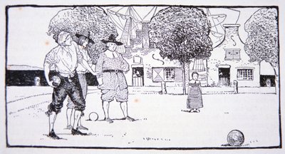 Playing bowls in New Amsterdam in the 17th century (litho) بواسطة المدرسة الأمريكية