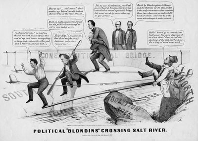 الشقراوات السياسية التي تعبر نهر سولت ، نشرتها Currer & Ives ، نيويورك ، 1860 بواسطة المدرسة الأمريكية