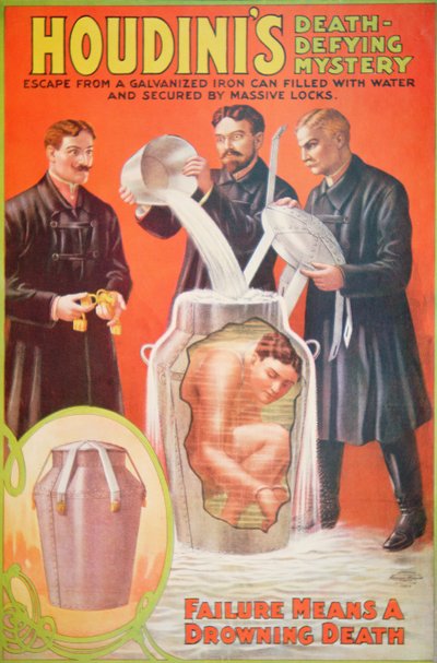 Poster advertising a new act by Houdini (colour litho) بواسطة المدرسة الأمريكية