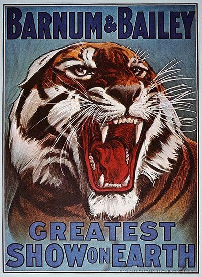 ملصق يعلن عن 'Barnum & Bailey Greatest Show on Earth' ، حوالي عام 1910 (لون ليثو) بواسطة المدرسة الأمريكية