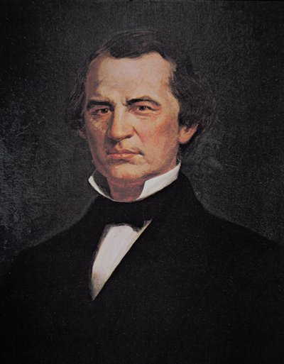President Andrew Johnson (1808-75) (colour litho) بواسطة المدرسة الأمريكية