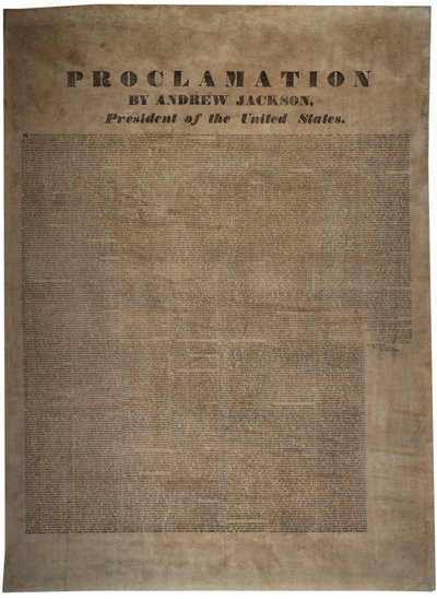 إعلان أندرو جاكسون (1767-1845) ، رئيس الولايات المتحدة ، 10 ديسمبر 1832 بواسطة American School
