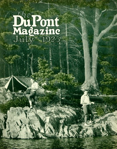 Pyralin يذهب لصيد الأسماك ، الغلاف الأمامي لمجلة DuPont ، يوليو 1923 بواسطة المدرسة الأمريكية