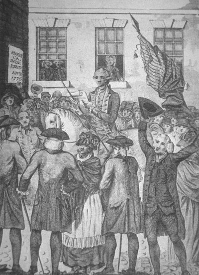 Reading the Declaration of Independence to the public in 1776 (litho) بواسطة المدرسة الأمريكية