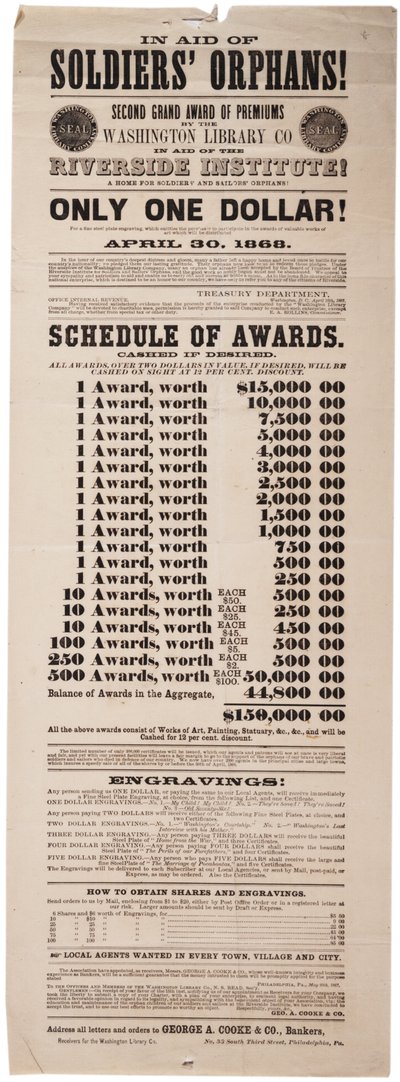 الأقساط الكبرى الثانية من قبل شركة مكتبة واشنطن للمساعدة في إعانة ريفرسايد! ، 20 مايو 1867 بواسطة المدرسة الأمريكية