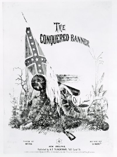 غلاف الموسيقى ورقة ل "The Conquered Banner" ، قصيدة من Moina ، الموسيقى من قبل La Hache ، حانة. بواسطة AE Blackmar ، 1862 بواسطة المدرسة الأمريكية