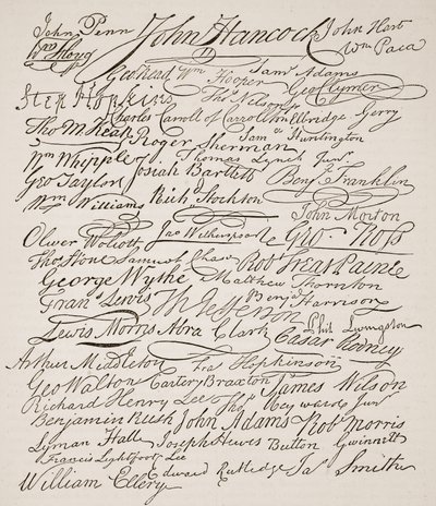 التوقيعات على إعلان الاستقلال ، 1776 ، رسم توضيحي من Cassells Illustrated تاريخ إنجلترا (صورة بني داكن) بواسطة المدرسة الأمريكية