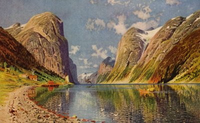 Sogne Fjord على ساحل النرويج (لون ليثو) بواسطة المدرسة الأمريكية