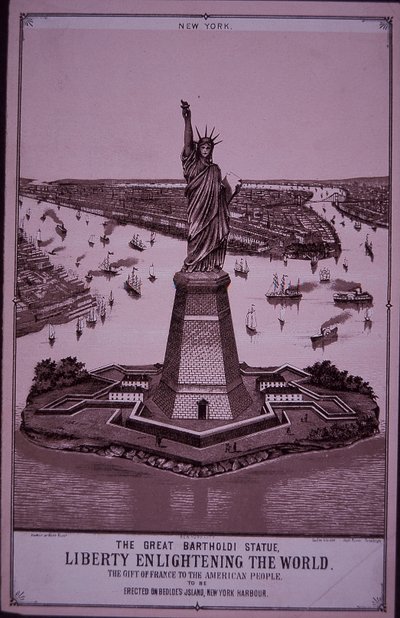 Statue of Liberty ‘to be erected on Bedloe’s Island’, print of 1885 (engraving) بواسطة المدرسة الأمريكية