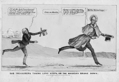 أمناء الخزانة الفرعية يتخذون خطوات طويلة ، أو ، انهار الساحر ، نشره HR Robinson ، New York ، 1838 بواسطة المدرسة الأمريكية
