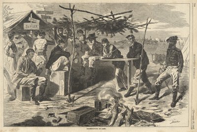 عيد الشكر في المعسكر من هاربرز ويكلي ، حانة. 1862 (نقش) بواسطة المدرسة الأمريكية