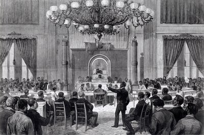المؤتمر الوطني الملون في الجلسة ، ناشفيل ، تينيسي ، 5-7 أبريل 1876 ، من جريدة فرانك ليزلي المصورة (نقش) (صورة بالأبيض والأسود) بواسطة المدرسة الأمريكية