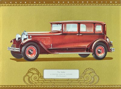 سيارة السيدان، سيارة ثمانية مخصصة من باكارد، طُبع عام 1930 (طباعة حجرية ملونة) بواسطة المدرسة الأمريكية