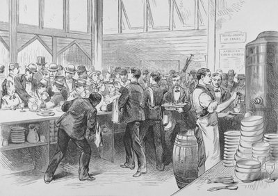 The crowded lunch counter of an American railroad station بواسطة المدرسة الأمريكية