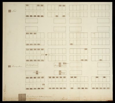 مخطط مدينة سافانا ، حوالي عام 1733 (قلم حبر وحبر على ورق) بواسطة المدرسة الأمريكية