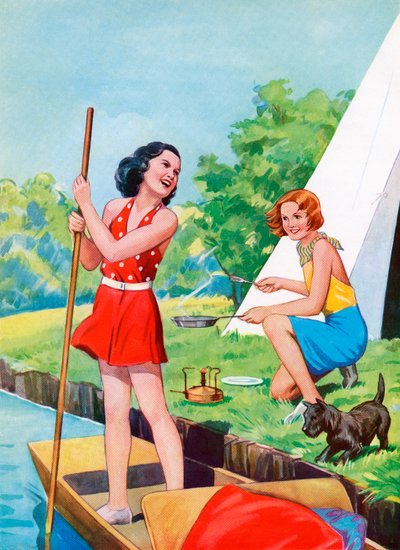 Two Young Girls Camping بواسطة المدرسة الأمريكية