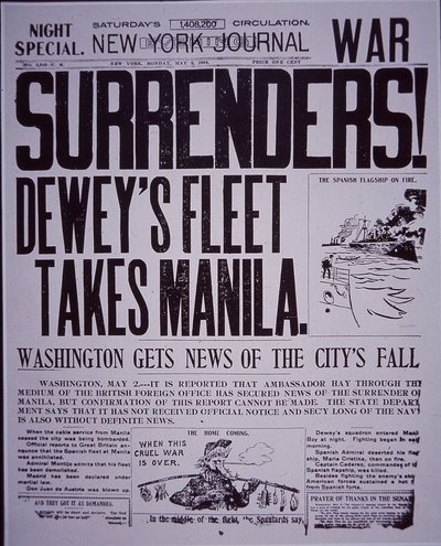 Victory headline on New York Journal, during the Spanish-American War بواسطة المدرسة الأمريكية