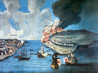 View of Boston and the Battle of Bunker Hill بواسطة المدرسة الأمريكية