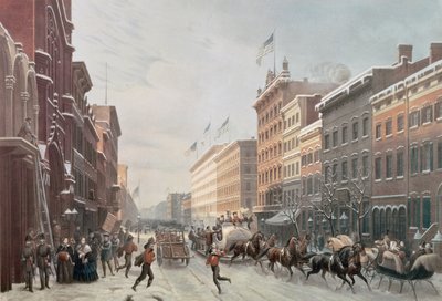 مشهد الشتاء في برودواي ، نيويورك ، 1857 بواسطة المدرسة الأمريكية