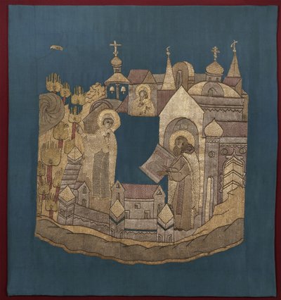 ظهور والدة الله للقديس كيرلس بيلوزيرسك في دير سيمونوف بوديا 16201635 بواسطة الفن الروسي القديم
