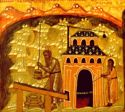 إنتاج الملح في دير Solovetsky Transfiguration في جزر Solovetsky ، القرن السابع عشر بواسطة الفن الروسي القديم