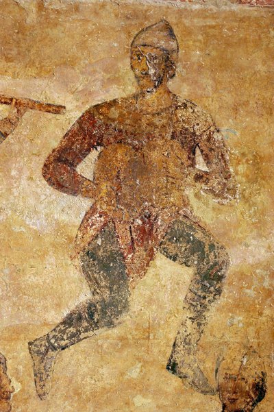 تفاصيل الموسيقيين والأكروبات بواسطة الرسوم الجدارية الروسية القديمة