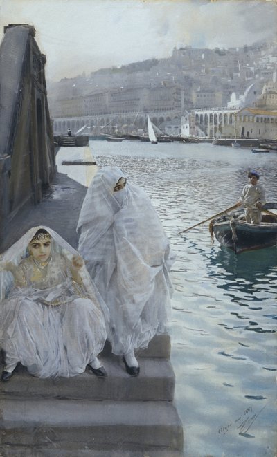 من الجزائر هاربور بار زورن ، أندرس ليونارد (1860-1920). لوحة مائية على ورق مقاس: 67x41 بواسطة المختلف هو ليونارد زورن