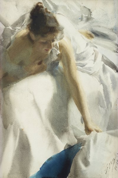 "" Reveil، boulevard Clichy، Paris "(الصحوة، Boulevard Clichy) فتاة صغيرة مهملة - ألوان مائية من تأليف Anders Leonard Zorn (1860-1920) 1892 مجموعة خاصة بواسطة المختلف هو ليونارد زورن
