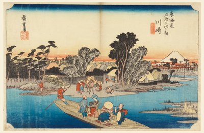 العبارة في Rokugo ، في المحطات الثلاثة والخمسين لطريق Tokaido (Kawasaki ، Rokugo Watashi-bune Tokaido Gojusan Tsugi-no Uchi) بواسطة أندو هيروشيغه