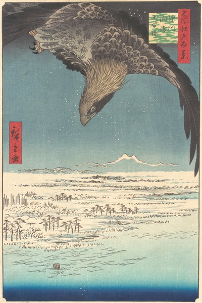 "Jumantsubo Plain at Fukagawa Susaki" ، من سلسلة مائة منظر مشهور لإيدو مي ... ، 1856. بواسطة أندو هيروشيغه