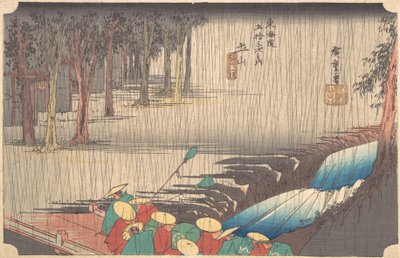 مطر الربيع في محطة Tsuchiyama 50th of Tokaido ، القرن التاسع عشر. بواسطة أندو هيروشيغه