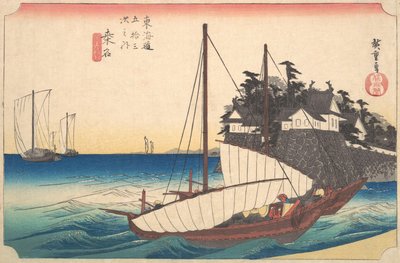 المحطة الثالثة والأربعون: Kuwana ، Seven-Ri Ferry في الميناء ، من ثلاثة وخمسين دولة ... ، كاليفورنيا. 1833-34. بواسطة أندو هيروشيغه