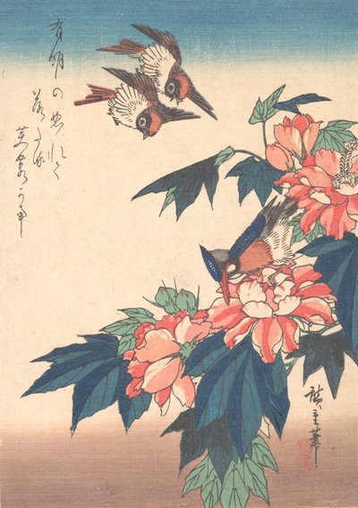 يبتلع و Kingfisher مع Rose Mallows ، كاليفورنيا. 1838. ، كاليفورنيا. 1838. بواسطة أندو هيروشيغه