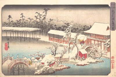 ضريح Tenmangu في Kameido in Snow ، حوالي ١٨٣٣-١٨٤٣ ، حوالي ١٨٣٣-١٨٤٣. بواسطة أندو هيروشيغه