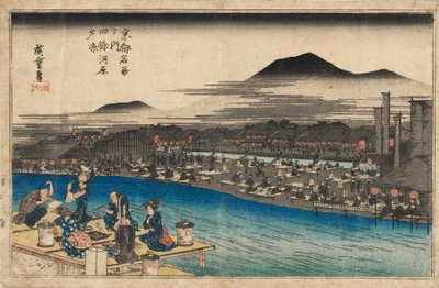 طباعة خشبية - منظر ليلي في شيجو كاواراماتشي ، 1797-1858 بواسطة أندو هيروشيغه