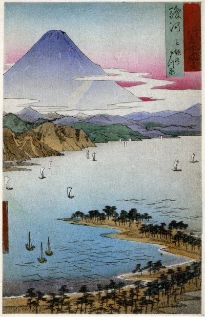 جغرافية. اليابان. جبل فوجى. نقش خشبي لهيروشيغي في: ثلاث وخمسون محطة للتوكايدو (1833-1834). بطاقة بريدية، اليابان، ج.1900 (بطاقة بريدية) بواسطة أندو أو أوتاغاوا (بعد) هيروشيغي