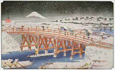 A Bridge in Yedo with Mount Fuji in the Background بواسطة أندو أو أوتاغاوا هيروشيغي
