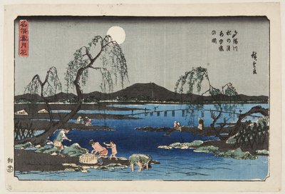 اصطياد السمك الحلو في نهر تاما تحت قمر الخريف (Tamagawa aki no tsuki ayugari no zu) (طباعة خشبية ملونة) بواسطة أندو أو أوتاغاوا هيروشيغي