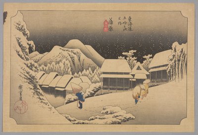 Kanbara: Night Snow (Kanbara ، yoru no yuki) (طباعة خشبية ملونة) بواسطة أندو أو أوتاغاوا هيروشيغي