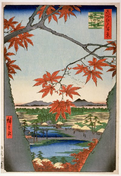 Maples at Mama ، من سلسلة "100 مشهد لأماكن مشهورة في إيدو" ("Meisho Edo hyakkei") ، حانة. بواسطة Uoya Eikichi بواسطة أندو أو أوتاغاوا هيروشيغي