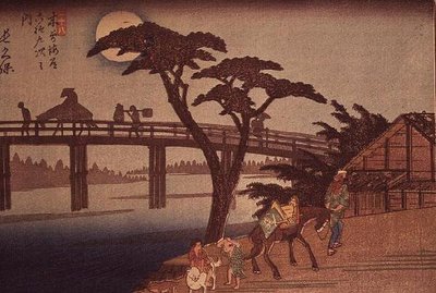 ضوء القمر فوق Nagacubo ، حوالي عام 1840 (طباعة خشبية ملونة بتنسيق yoko-e الأفقي) بواسطة أندو أو أوتاغاوا هيروشيغي